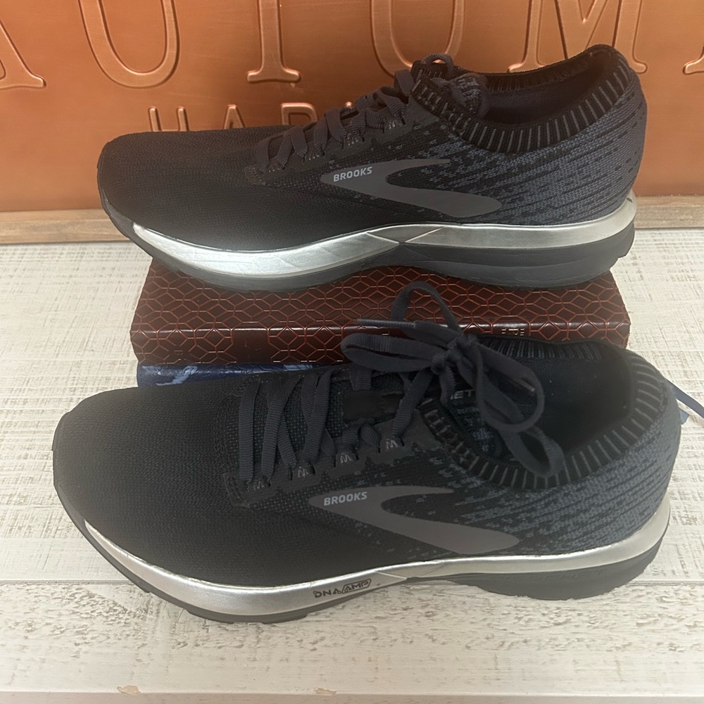 Brooks Women’s Black and Silver Knit Running Shoes “Ricochet”